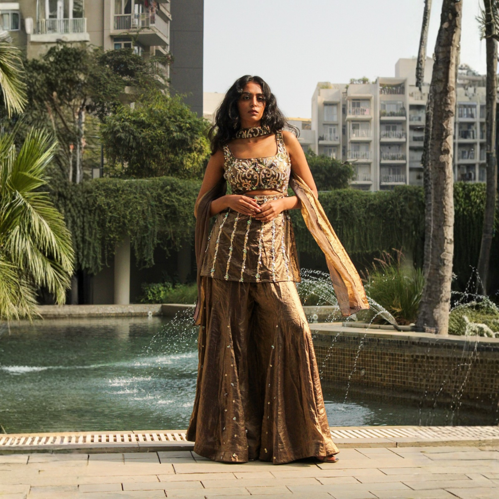 Brown Sharara Set