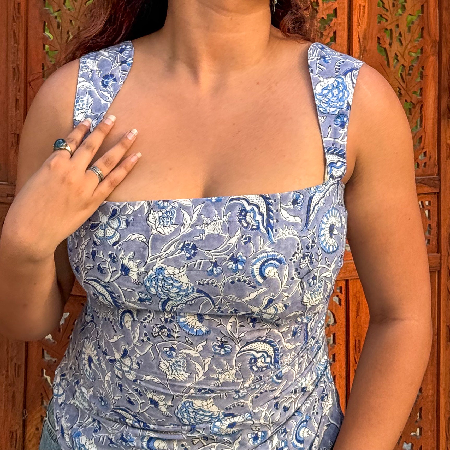 Indigo Printed Cotton Top
