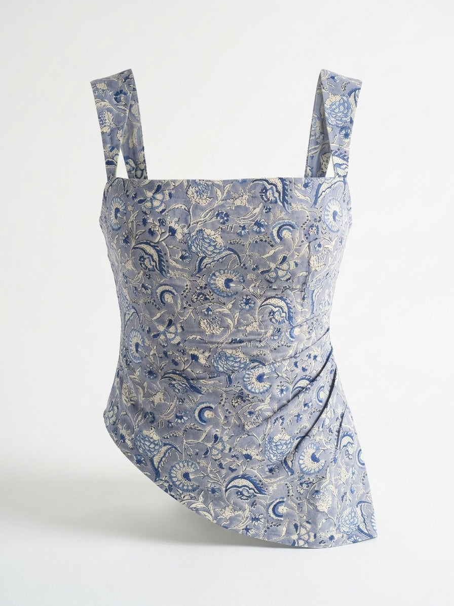 Indigo Printed Cotton Top