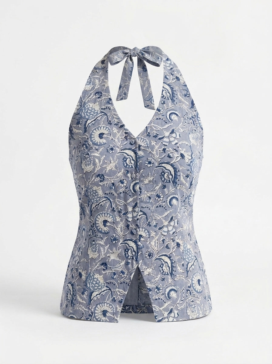 Indigo Halter Vest Top