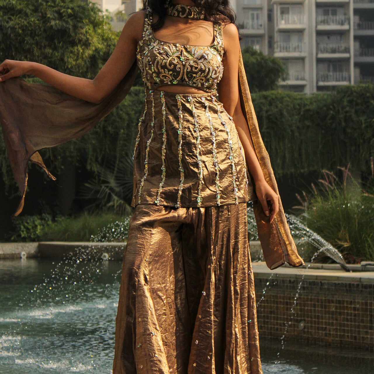 Brown Sharara Set